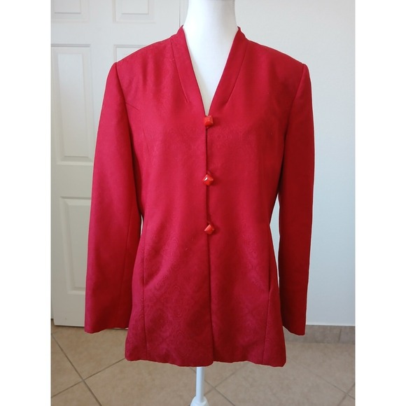Vtg Laura Scott Womens red blazer with a floral pattern 12 Buttons Old Money - Picture 2 of 16